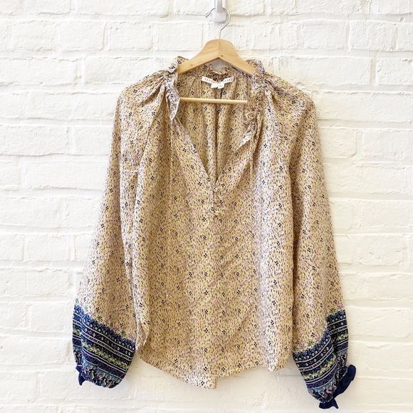 Veronica Beard || Antonette Blouse Floral Silk Top Ruffle Puff Sleeve Ivory 2 - Picture 2 of 10